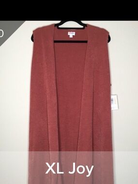 LuLaRoe Sleeveless Open-Front Long Cardigan in Terracotta